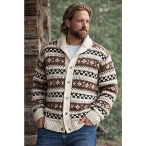 Vintage Men’s “Dude” Westerley Style Cardigan Sweater XL Fair Isle Shawl Collar